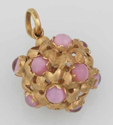 Appraisal: An Italian Gold and Pink Stone Sphere Pendant k yellow