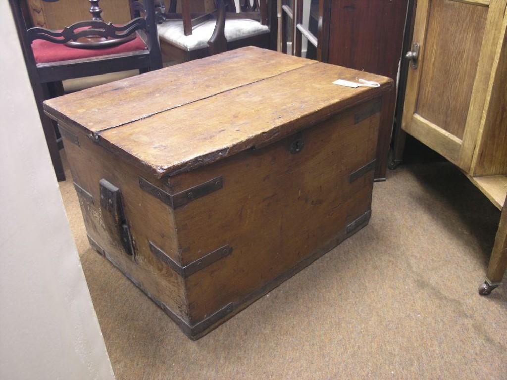 Appraisal: A th century camphorwood trunk boarded construction with iron mounts