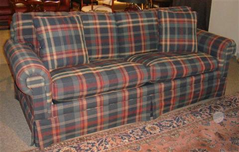 Appraisal: TWO CUSHION PLAID UPHOLSTERED SLEEPER SOFA h w d in