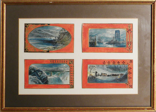 Appraisal: Set of four watercolor cards late th c frames are