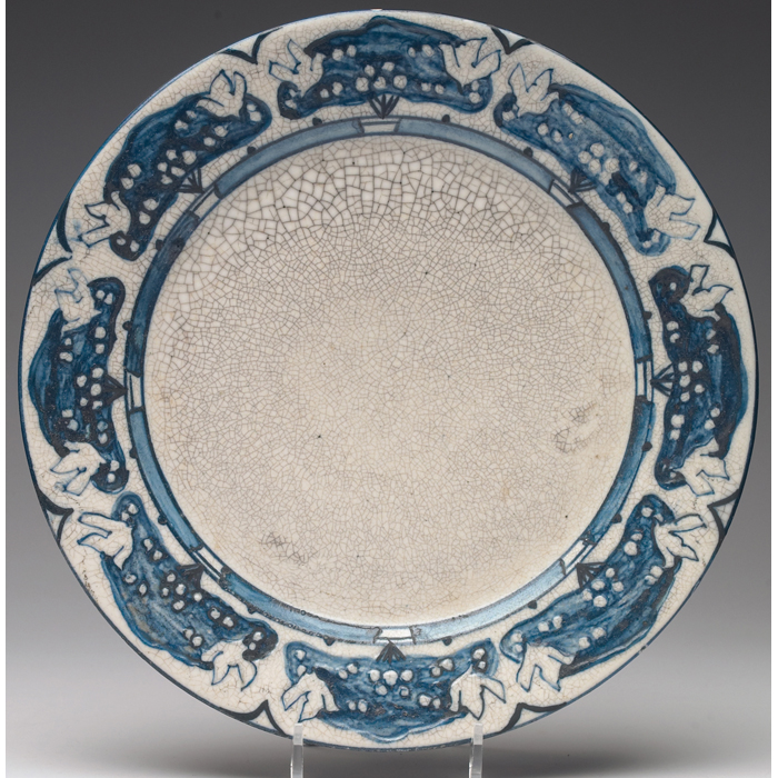 Appraisal: Dedham plate stylized tree designs in blue against a white