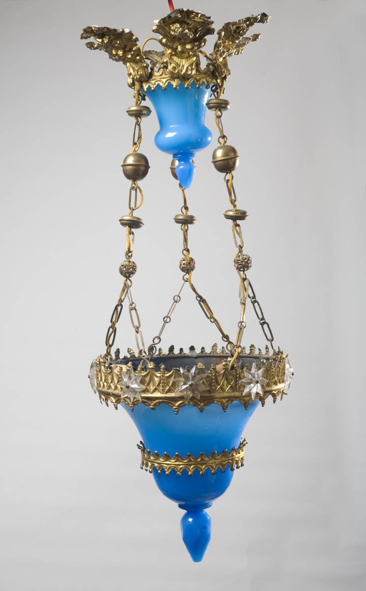 Appraisal: VICTORIAN BRASS AND ROBIN quot S EGG BLUE OPALINE HANGING