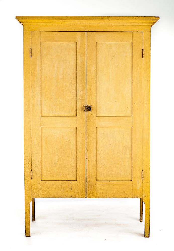 Appraisal: Yellow Painted Jelly Cupboard DESCRIPTION Yellow painted softwood cupboard with