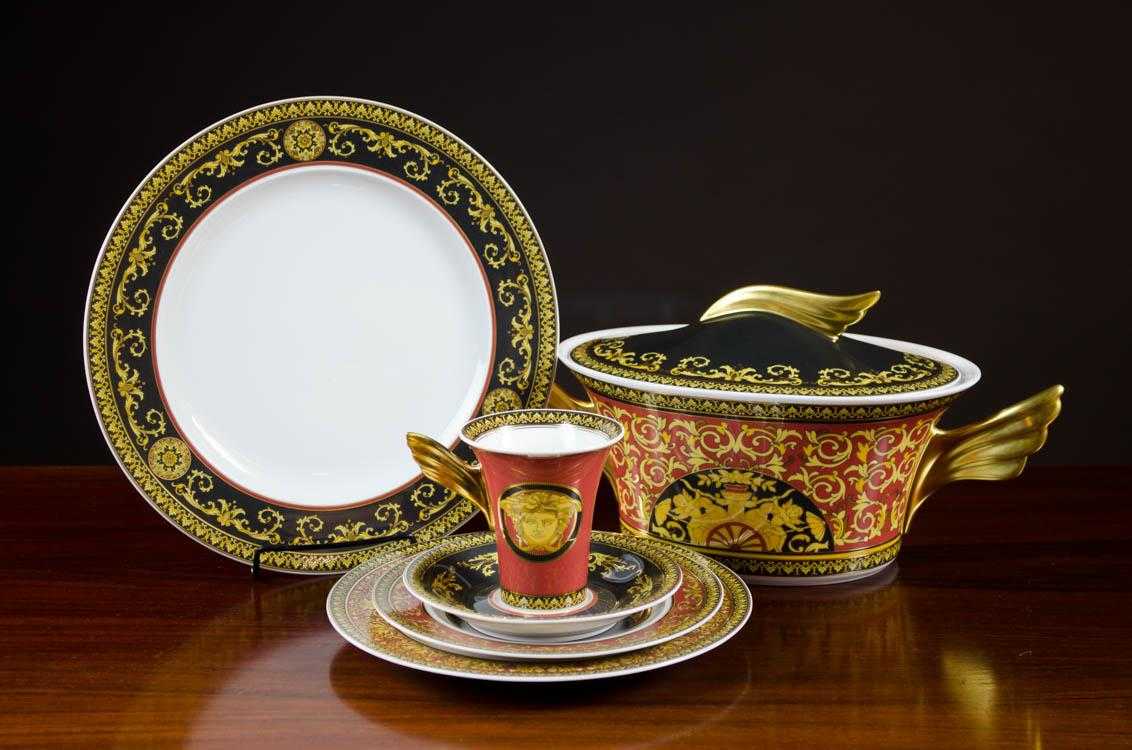 Appraisal: ROSENTHAL VERSACE FINE CHINA SET forty-eight pieces Medusa Red pattern