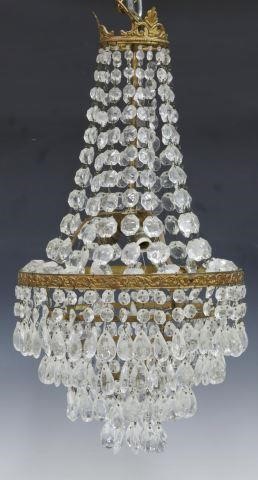 Appraisal: Empire style crystal three-light chandelier th c open work crown