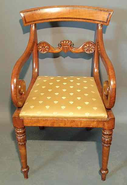 Appraisal: Maple klismos chair c with carved rosettes and legs and