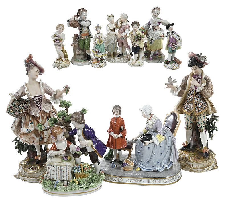 Appraisal: Eleven German Meisen Porcelain Figural Groups late th- th century