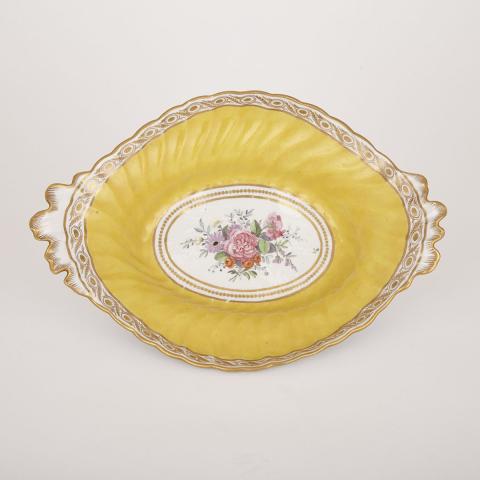 Appraisal: English Porcelain Yellow Ground Oval Fluted Dish possibly Coalport c