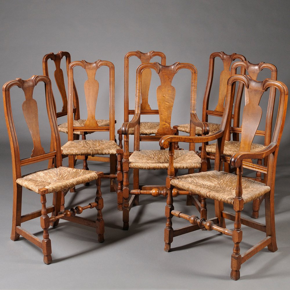 Appraisal: Set of Eight Queen Anne-style Maple and Figured Maple Dining