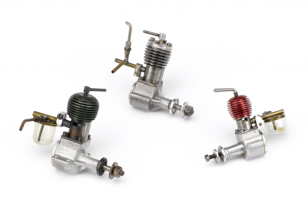 Appraisal: THREE FRENCH MINIATURE DIESEL AERO ENGINES a Micron cc Green