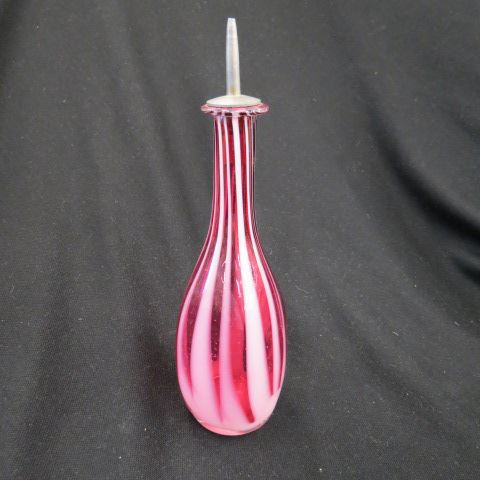 Appraisal: Cranberry Opalescent Art Glass BarberBottle linear or stripe decor excellent