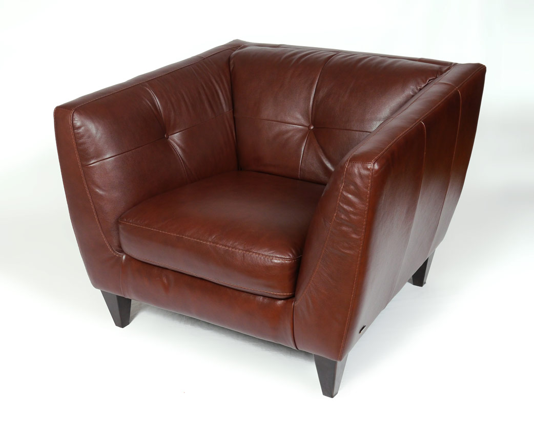 Appraisal: NATUZZI EDITIONS BROWN LEATHER CLUB CHAIR Stitched and tufted brown