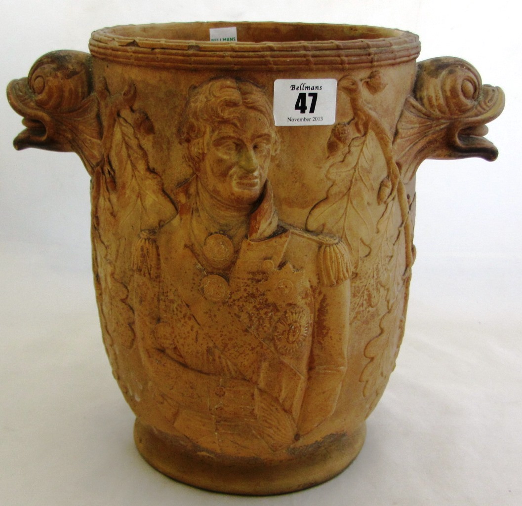 Appraisal: A Davenport terracotta commemorative wine cooler early th century moulded