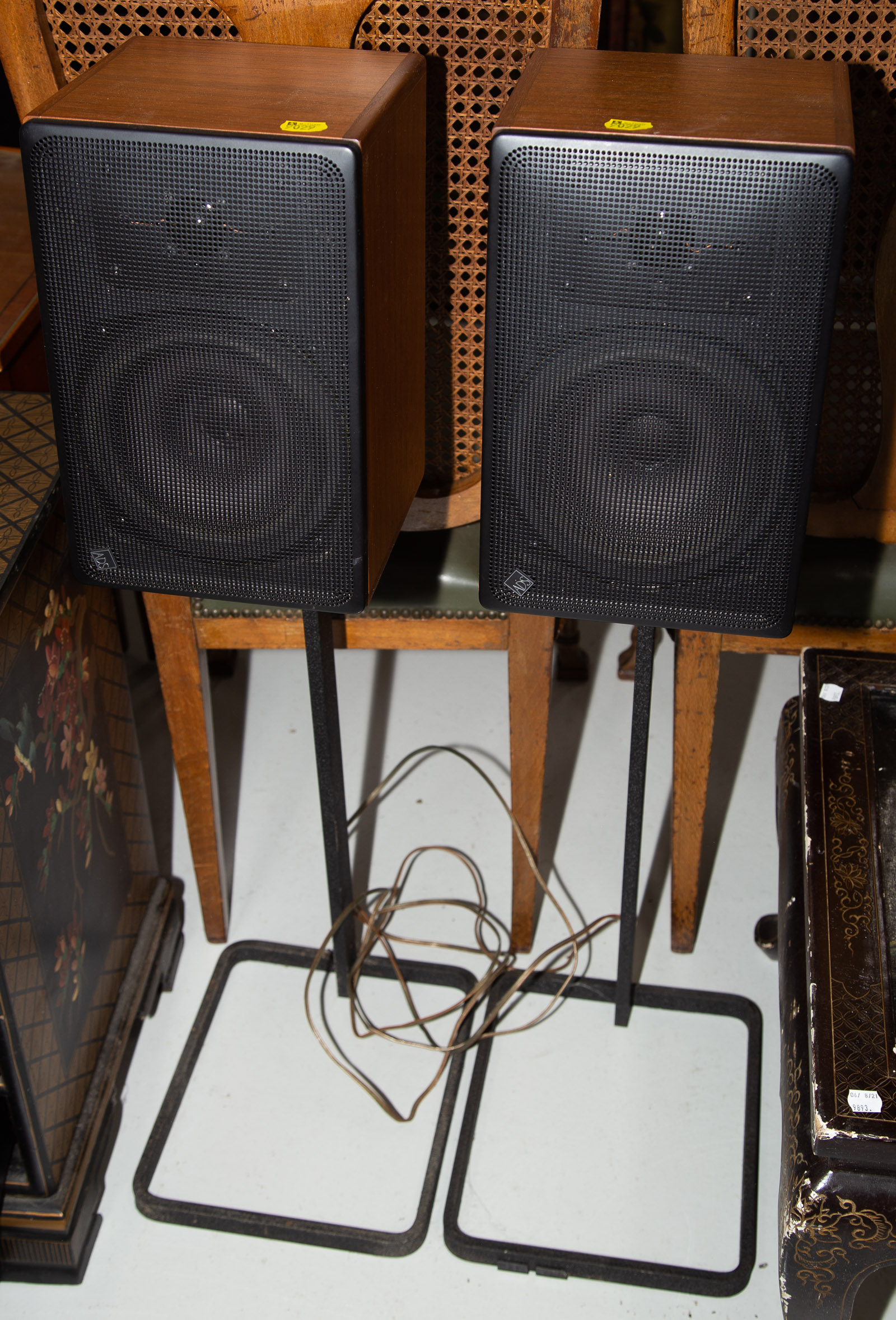 Appraisal: A PAIR OF ADS SATELLITE SPEAKERS ON STAND in H