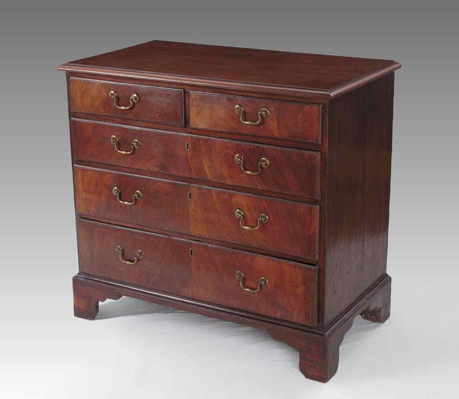 Appraisal: MAHOGANY AND PINE REGENCY CHEST OF DRAWERS English mahogany and