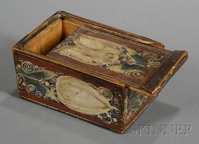 Appraisal: Small Paint-decorated Wooden Slide-lid Box northern Europe th early th