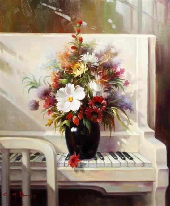 Appraisal: C H Bamy th century Flowers on a White Piano