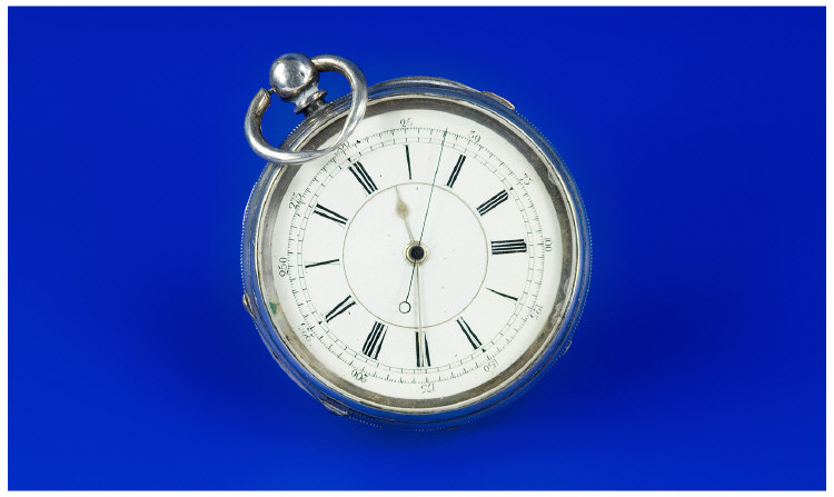 Appraisal: Silver Open Faced Pocket Watch Enamelled Dial Roman Numerals With