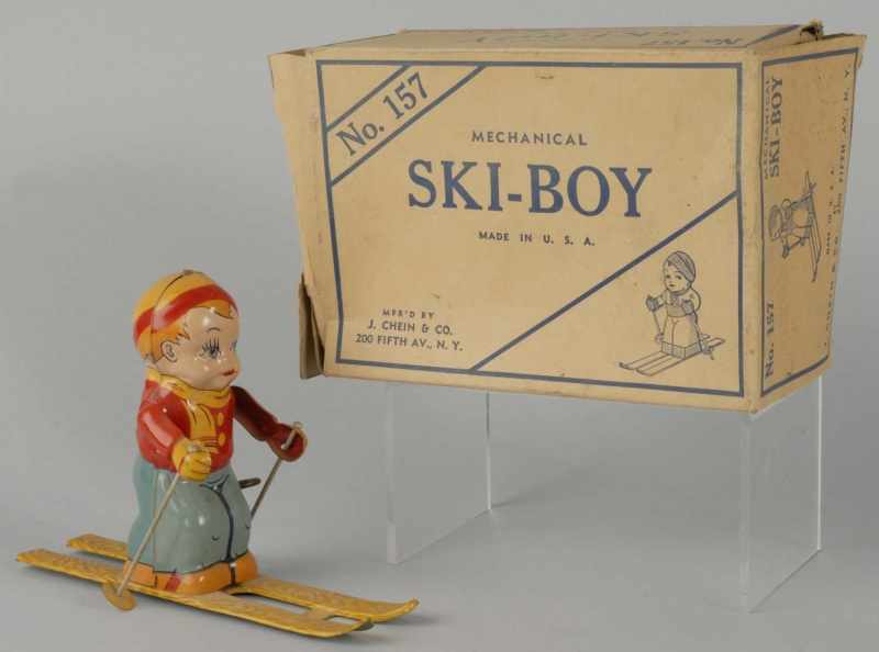 Appraisal: Tin Chein Ski-Boy Wind-Up Toy Description American Working Includes original