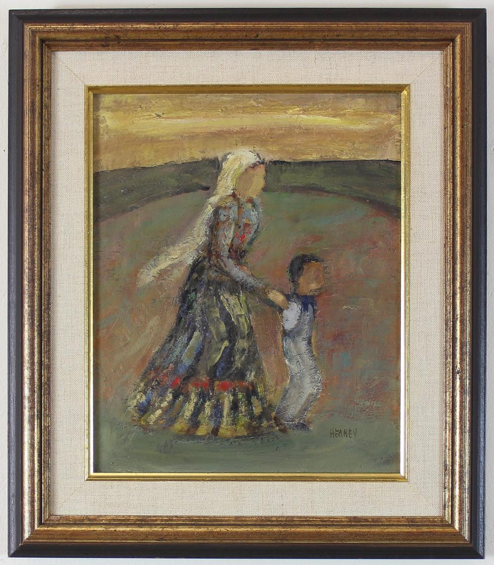 Appraisal: CHARLES HEANEY Oregon - oil on board woman walking with