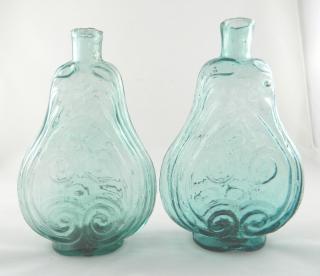 Appraisal: Scroll aqua quart flasks Flasks- Scroll aqua quart both six