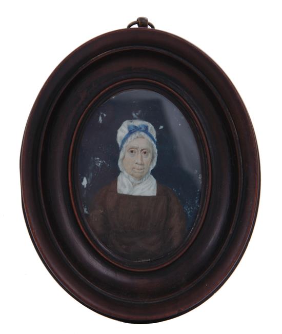 Appraisal: British portrait miniature early th century WOMAN WITH BONNET WITH