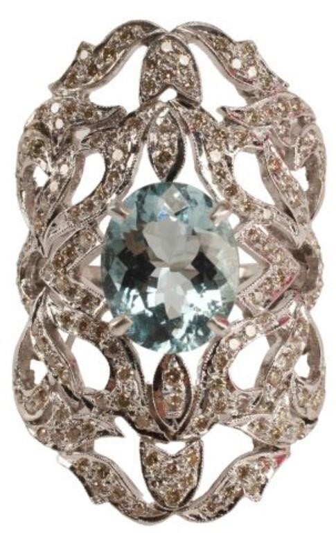 Appraisal: ESTATE KT AQUAMARINE DIAMOND STATEMENT RINGEstate kt white gold ring