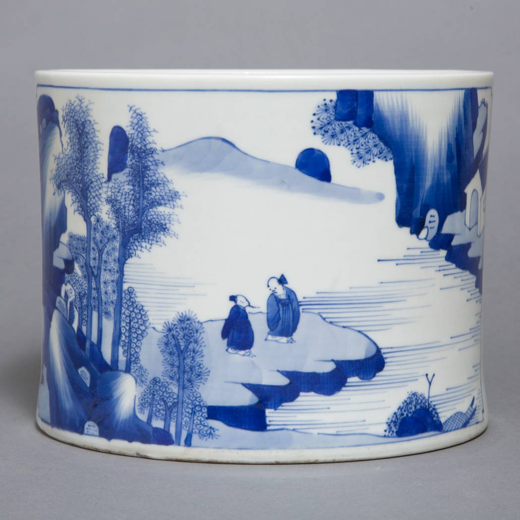 Appraisal: Chinese Blue and White Glazed Porcelain Brushpot Of cylindrical form