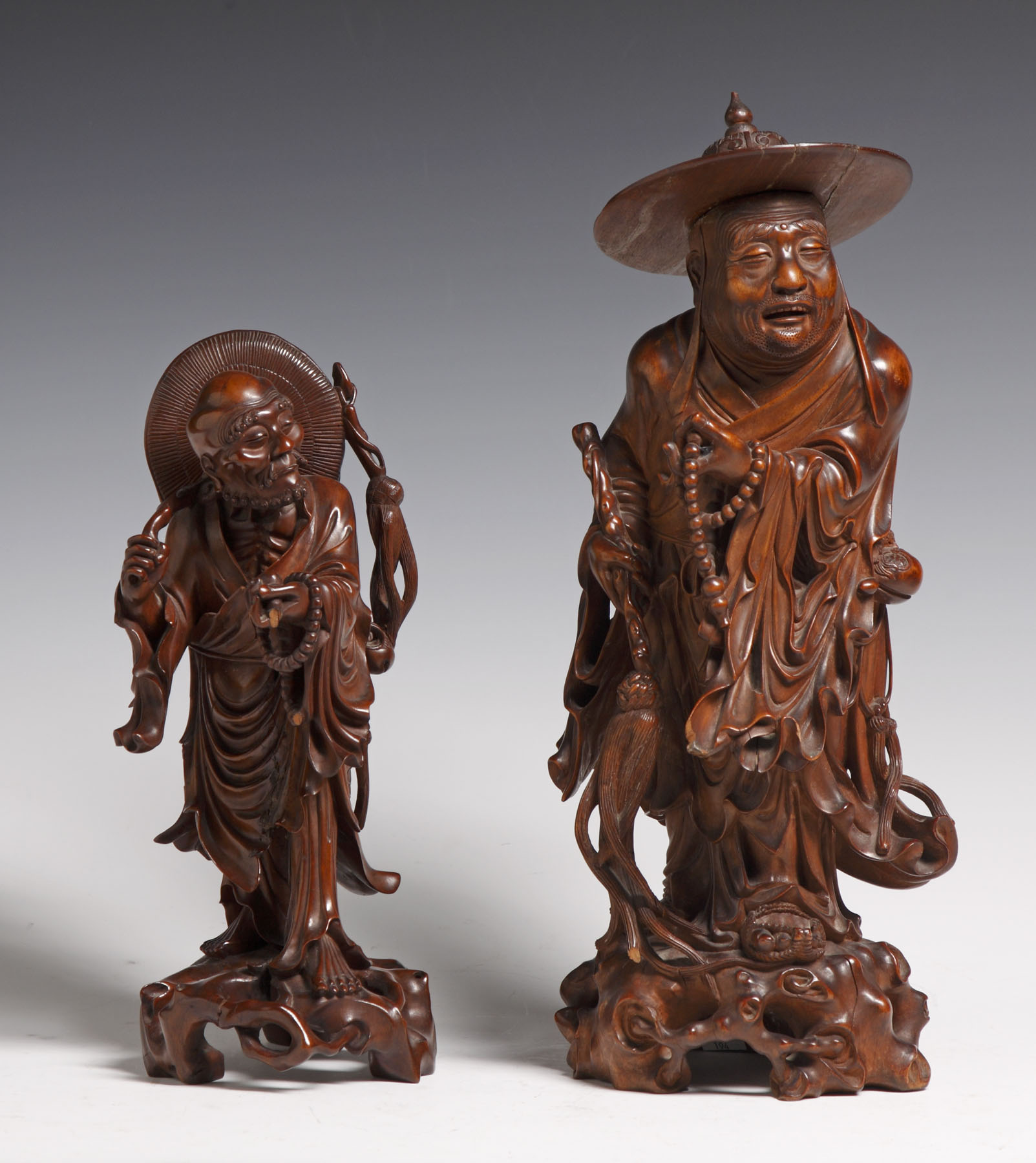 Appraisal: Chinese Carved Teak Wood Figure Taller Old break to hat