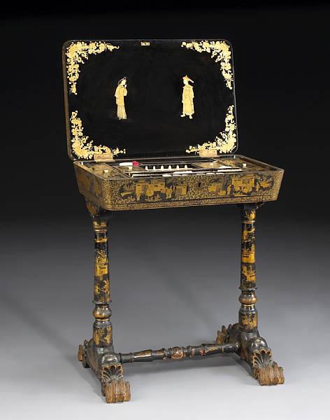 Appraisal: A Chinese export lacquered chinoiserie work table second half th