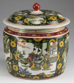 Appraisal: Chinese famille noire covered jar h Chinese famille noire covered