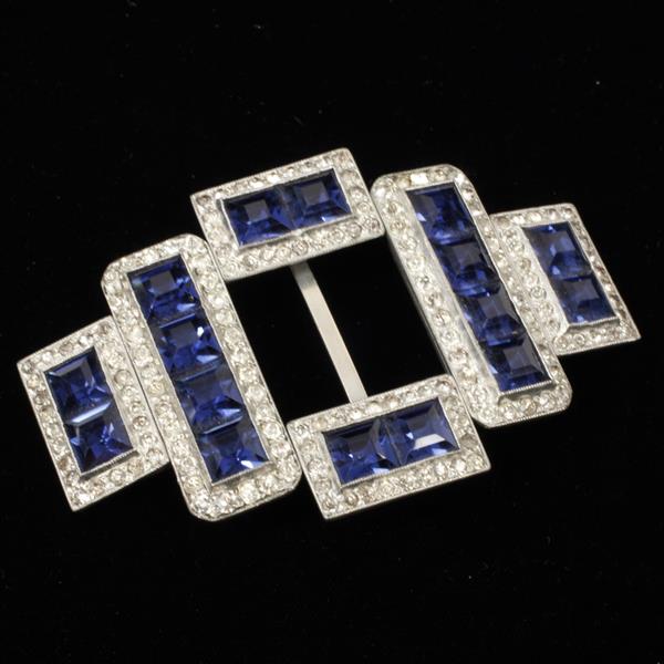 Appraisal: Art Deco Pave Belt Buckle with Sapphire Blue Paste Jewels