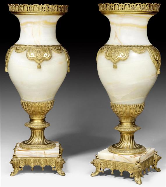 Appraisal: PAIR OF LARGE ORNAMENTAL VASES Louis XVI style Paris circa