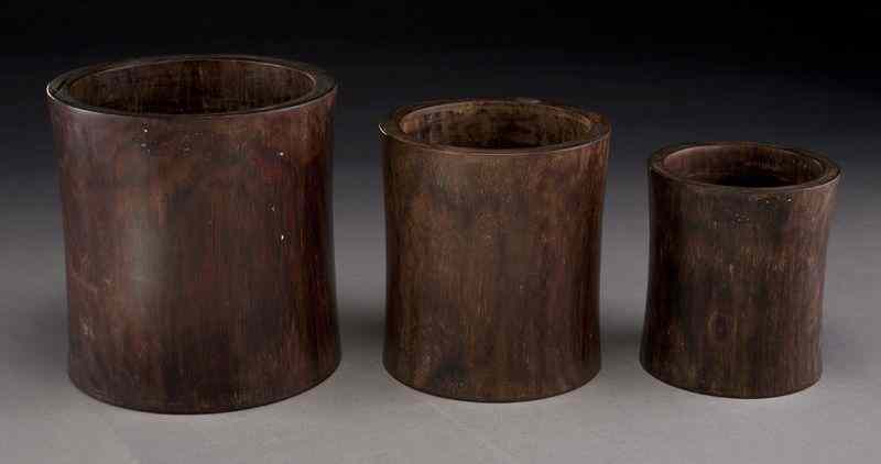 Appraisal: Chinese huanghuali brush pots Largest ''H x '' Dia Circa