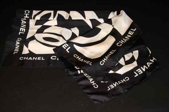 Appraisal: CHANEL SILK SCARF Made in Italy In a bold black