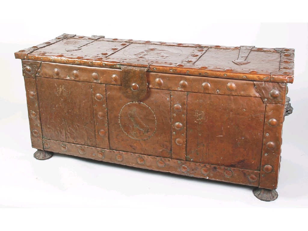 Appraisal: ART NOUVEAU EMBOSSED COPPER CHEST the oblong top with embossed