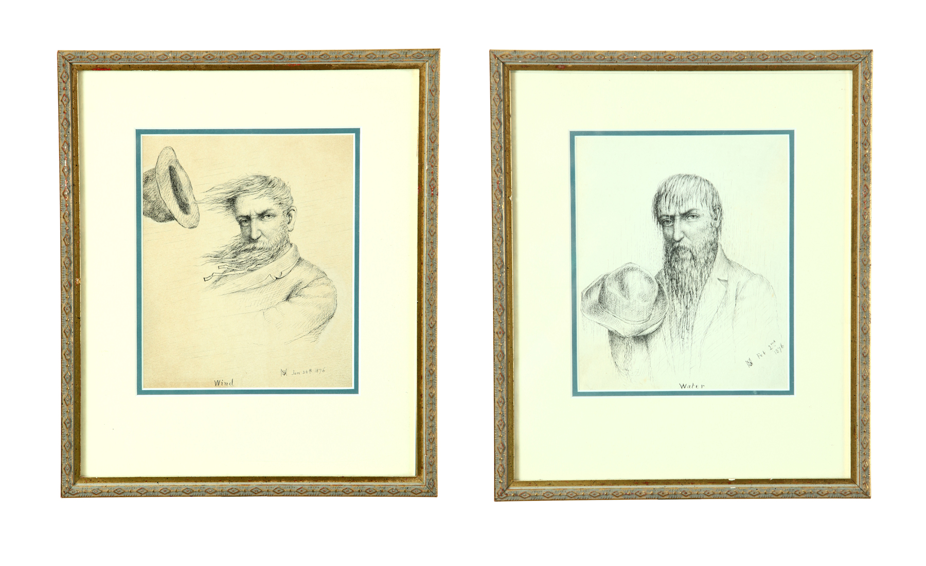 Appraisal: TWO PORTRAITS BY SILAS MARTIN OHIO - Pen and ink