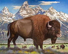 Appraisal: Gary Ernest Smith Present Bison Below the Tetonsoil on canvas