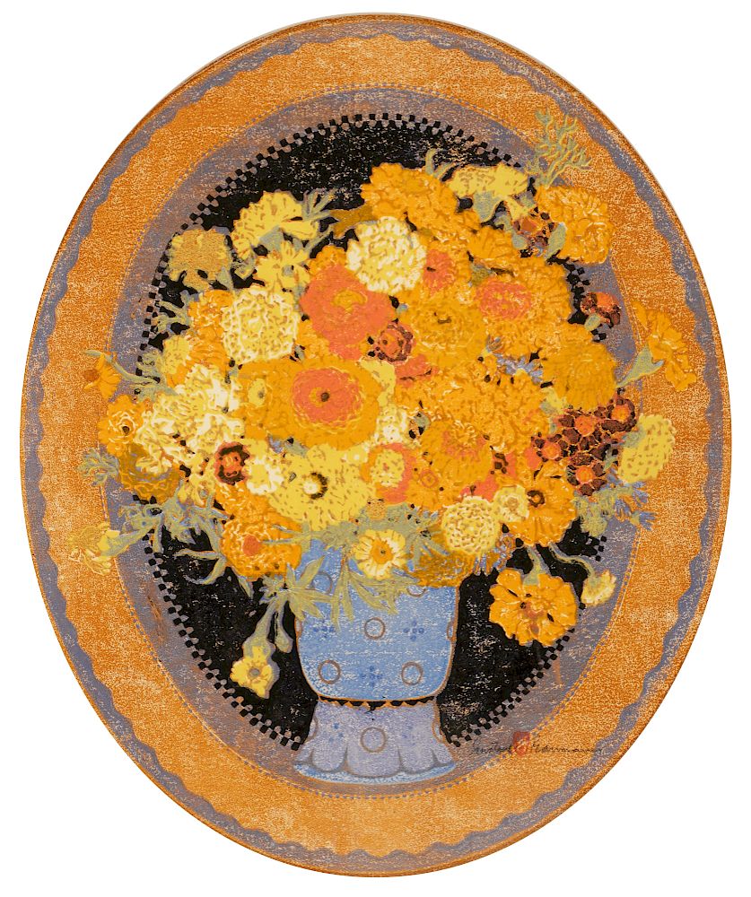 Appraisal: Gustave Baumann Oval Floral Marigolds GUSTAVE BAUMANN - Oval Floral