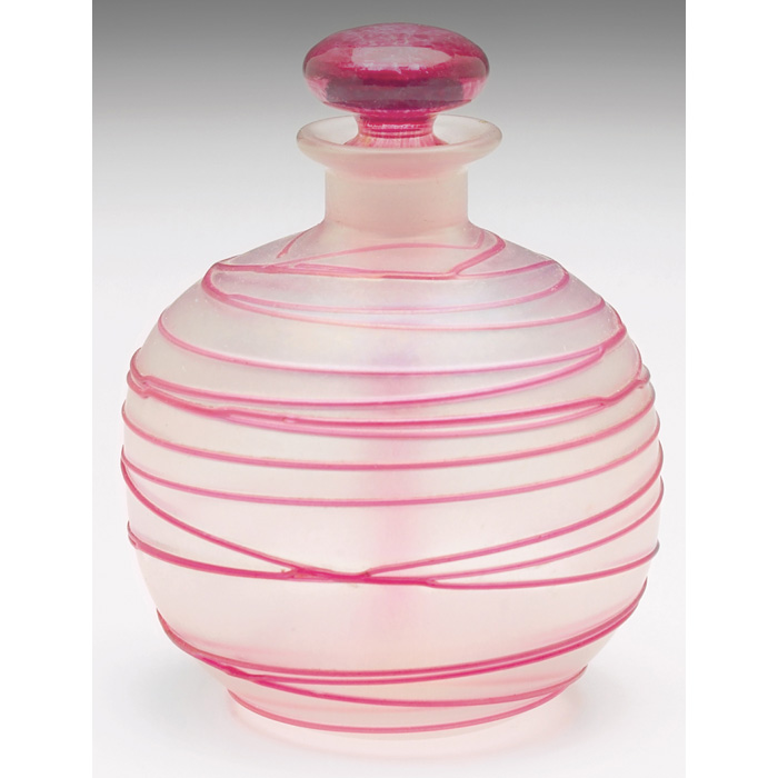 Appraisal: Steuben perfume bottle with stopper pink with Cerise ruby threading