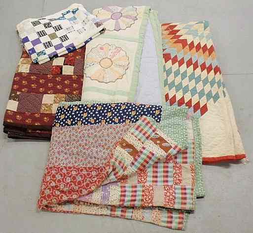 Appraisal: Box of patchwork quilts etc As found