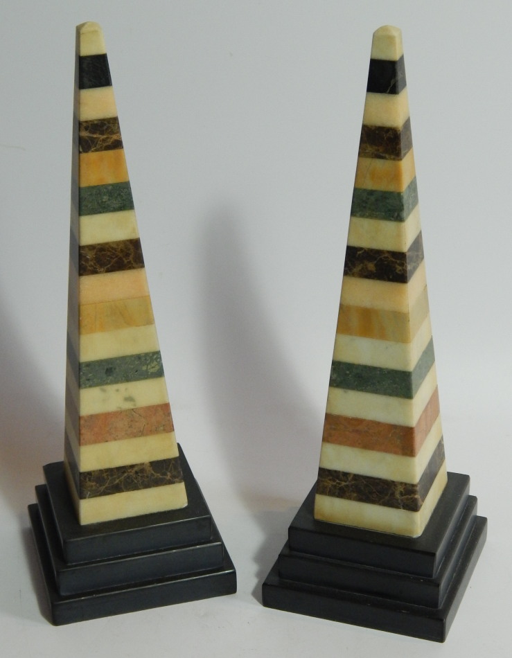 Appraisal: A pair of Victorian specimen marble and polished slate obelisks