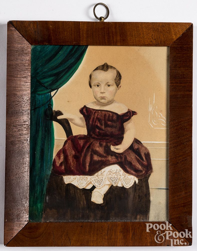 Appraisal: Watercolor portrait of a young boy in a dress Watercolor