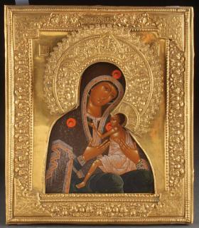 Appraisal: FINE RUSSIAN ICON WITH RIZA A FINE RUSSIAN ICON OF