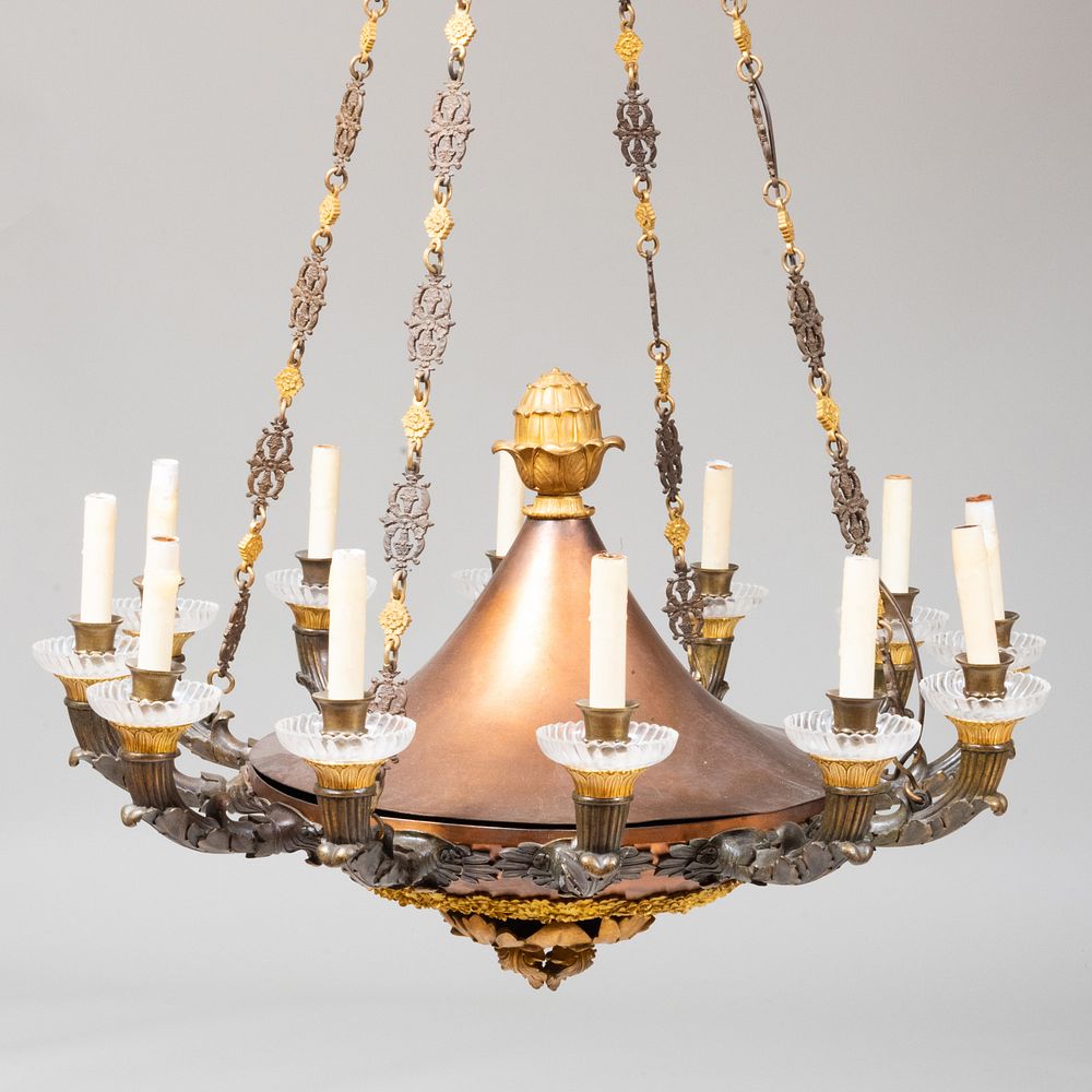 Appraisal: Empire Style Gilt-Bronze and Metal Twelve-Light Chandelier x in diam