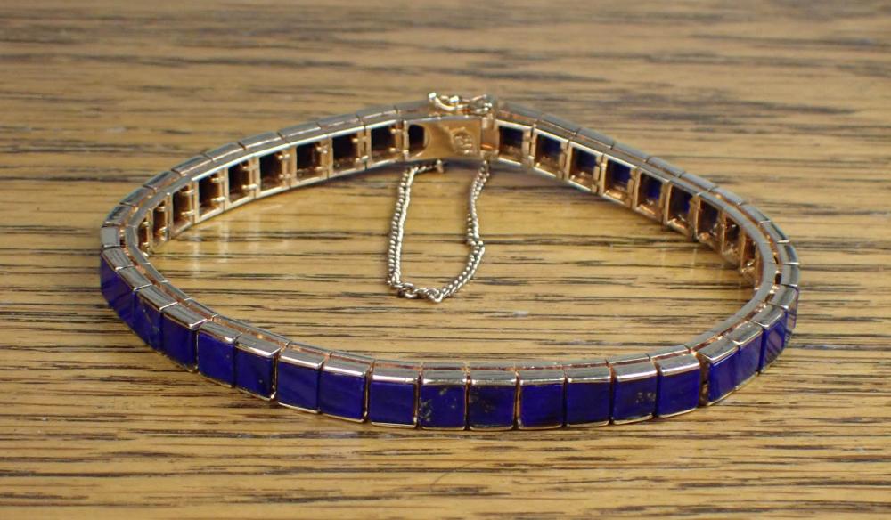 Appraisal: LAPIS LAZULI AND FOURTEEN KARAT GOLD BRACELET The k yellow