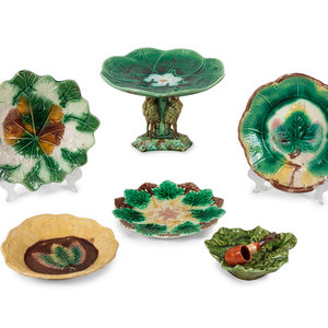 Appraisal: A Group of Eleven Majolica Articles includes a lily form