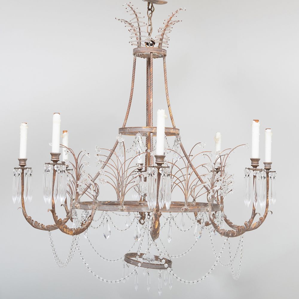 Appraisal: Continental Neoclassical Style Gilt-Metal-Mounted Cut-Glass Eight-Light Chandelier x in Condition