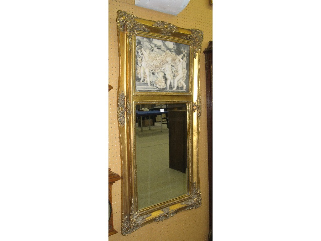 Appraisal: Reproduction gilt framed wall mirror with upper alabaster panel in