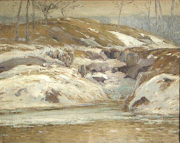 Appraisal: Gustave Adolph Wiegand German - Snowy stream signed 'Gustave Wiegand'